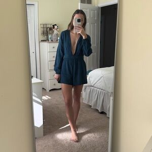 Urban Outfitters Teal V-Neck Romper